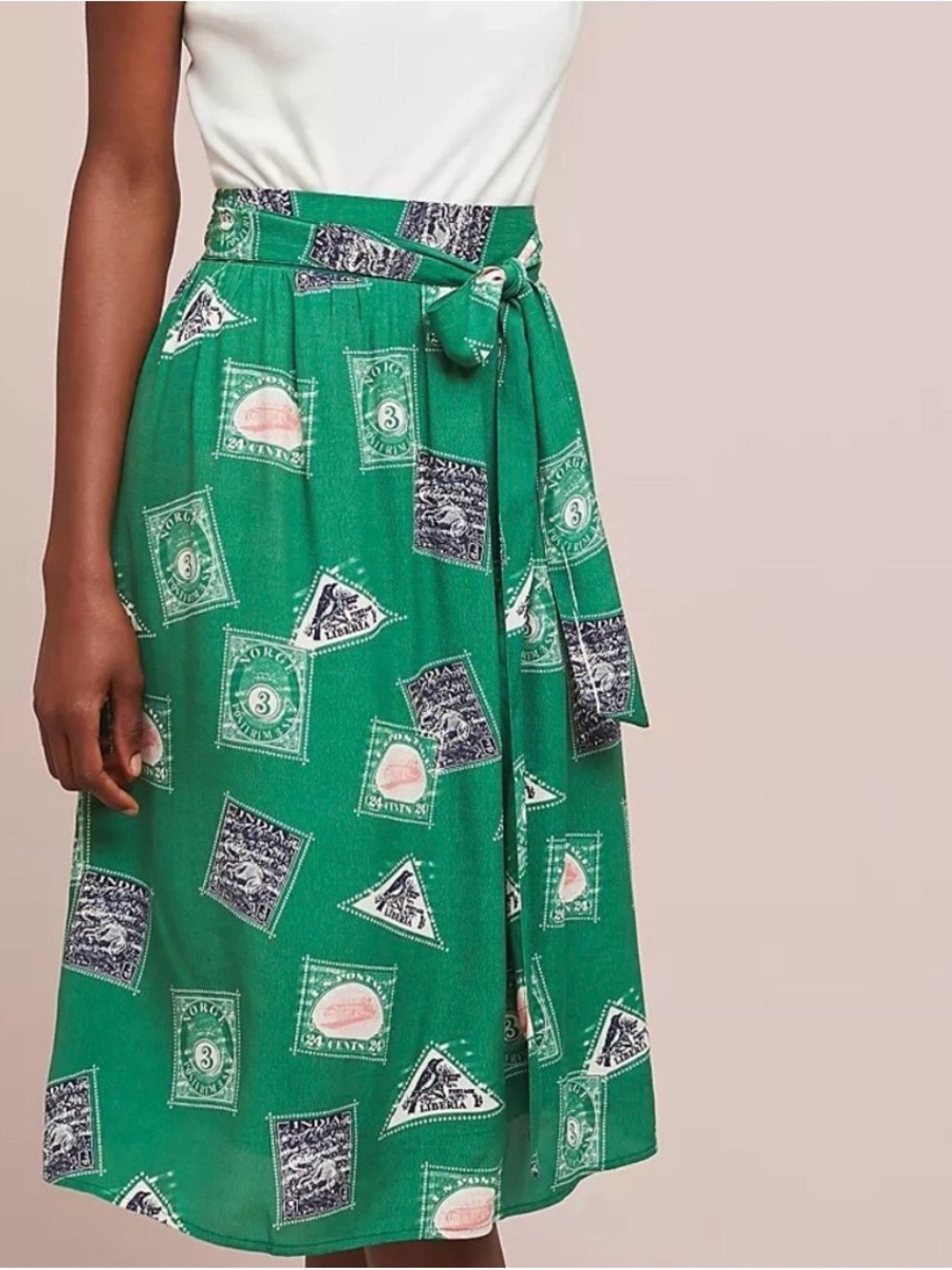 Anthropologie Porridge Skirt Women’s Small Getaway Green Postage Stamp